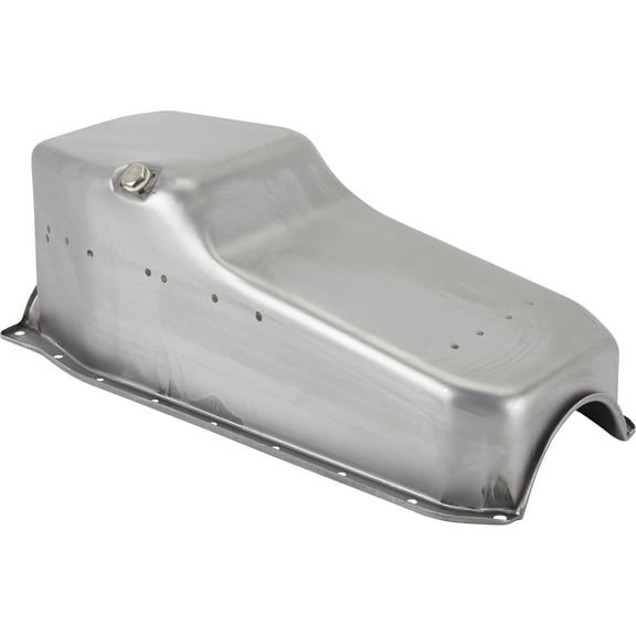 Speedway Motors Raw 86/UP SBC Oil Pan Universal 1986-Up Stock Raw Steel Small Block Chevy Oil Pan Fits 1-Piece Rear Main Seal, Passenger Side Dipstick, Wet Sump Engines