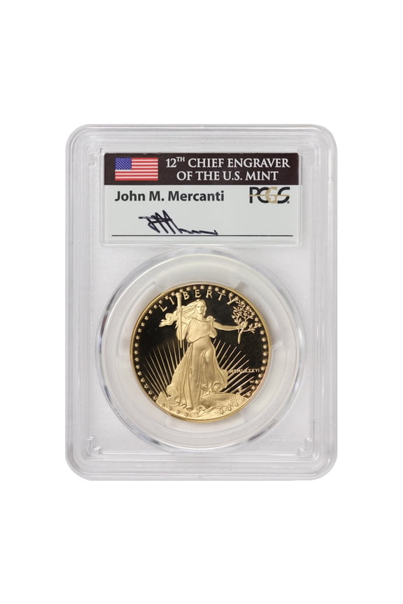 1986-W $50 Eagle PCGS PR70 Deep Cameo Mercanti Label U.S. Mint Coin