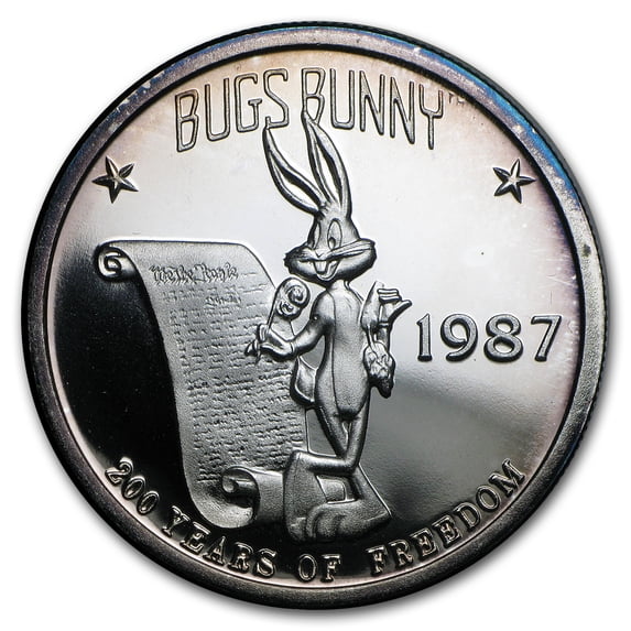1 oz Silver Round - 1987 Bugs Bunny Looney Tunes (w/Box & COA)