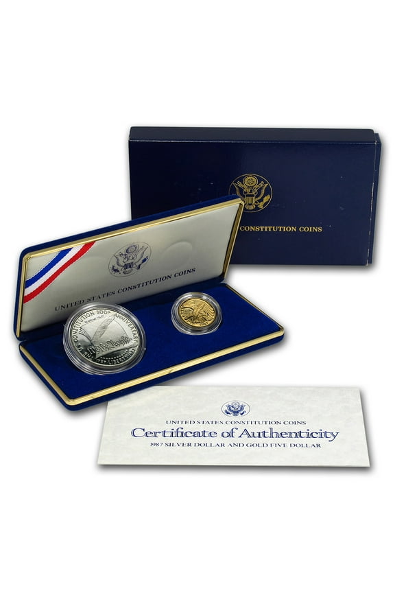1987 2-Coin Commem Constitution Proof Set (w/Box & COA)