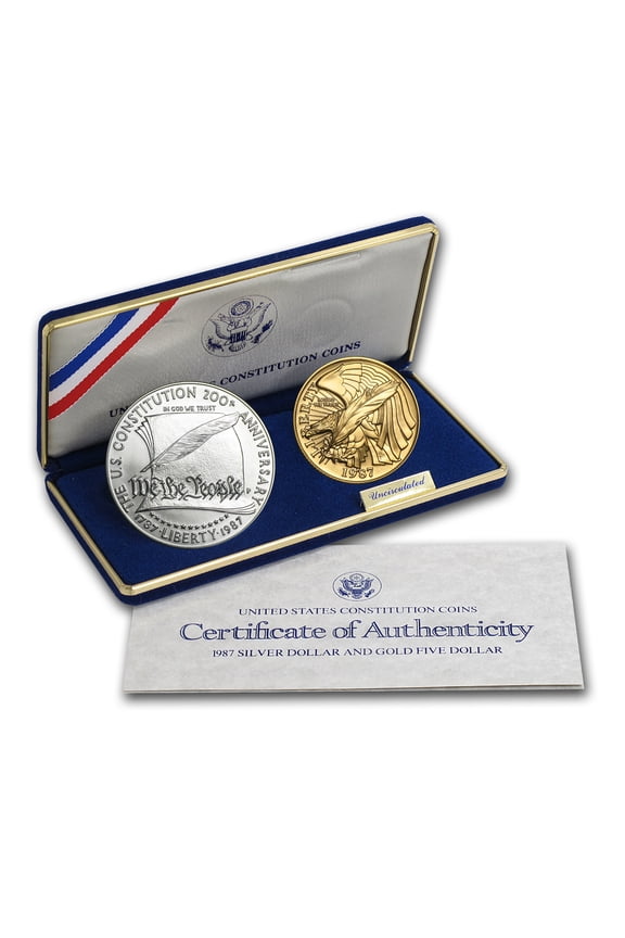 1987 2-Coin Commem Constitution Set BU (w/Box & COA)