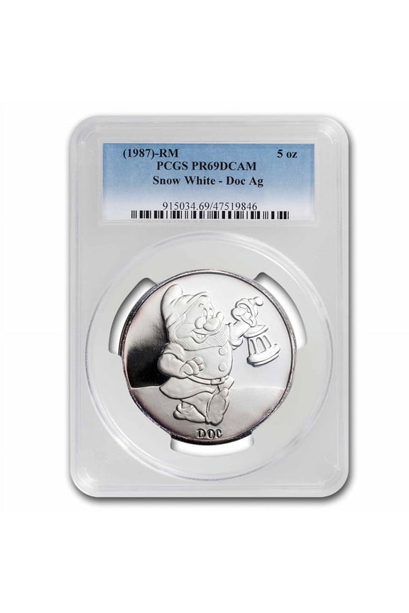 1987 5 oz Silver Round - Snow White 50th Anniv Doc PR-69 PCGS