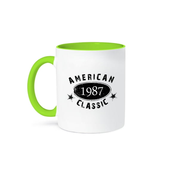 1987 American Classic - Personalized Birth Year Birthday Gift - Black Grunge Vintage Look - Funny, 15oz Two-Tone Green Mug