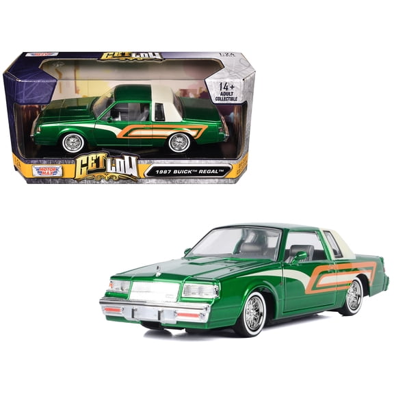 1987 Buick Regal 3.8 SFI Turbo Green Metallic and Cream with Graphics "Get Low" Series 1 24 Diecast Model Car by Motormax