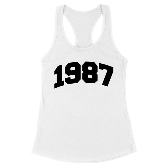 1987 College Style Tank Top Fitted Racerback Women's Large White