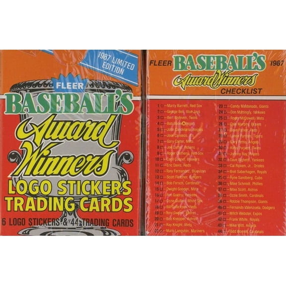 1987 Fleer Baseball's Award Winners Factory Sealed Baseball Card Set Includes 44 Cards and 6 Logo Stickers