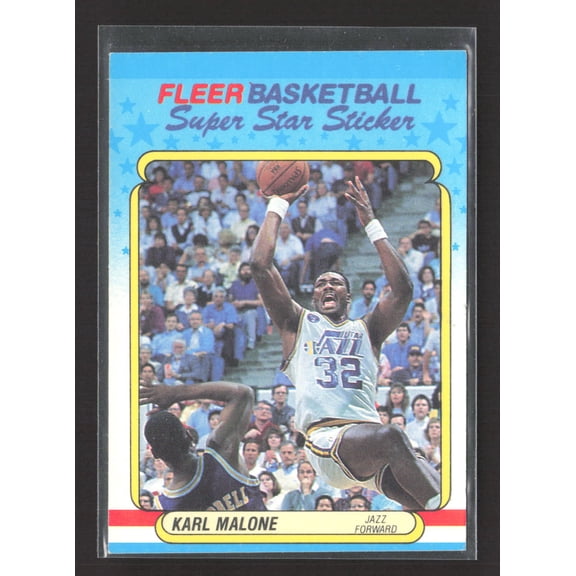 1987 Fleer Basketball Super Star Sticker Karl Malone #8 Utah Jazz Trading Card