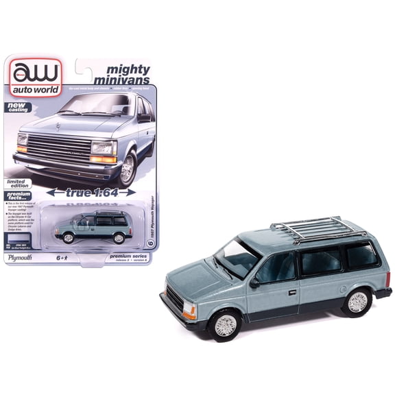 1987 Plymouth Voyager Van Ice Blue Metallic & Twilight Blue Met 2-Tone w/Blue Interior 1/64 Diecast Model Cars by Auto World