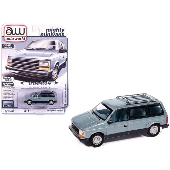 1987 Plymouth Voyager Van Ice Blue Metallic and Twilight 2-Tone with Interior "Mighty Minivans" Series 1/64 Diecast Model Car by Auto World