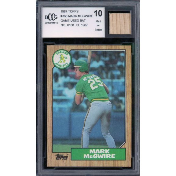1987 Topps #366 Mark McGwire Game Used Bat Rookie Card BGS BCCG 10 Mint+