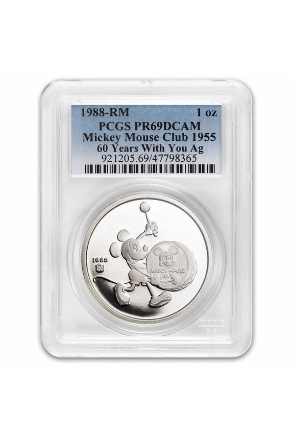 1988 1 oz Silver Disney's Mickey Mouse Club PR-69 PCGS