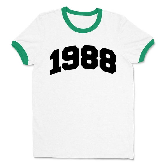 1988 College Style Ringer Tee Shirt Unisex Medium White/Kelly Green