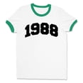 thumbnail image 1 of 1988 College Style Ringer Tee Shirt Unisex Small White/Kelly Green, 1 of 5