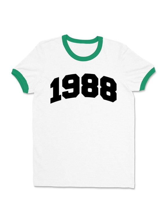 1988 College Style Ringer Tee Shirt Unisex Small White/Kelly Green