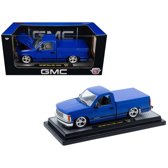 1988 GMC Sierra 1500 Custom Pickup Truck Blue Metallic with Black Stripes Limited Edition 1/24 Diecast Model Car by M2 Machines
