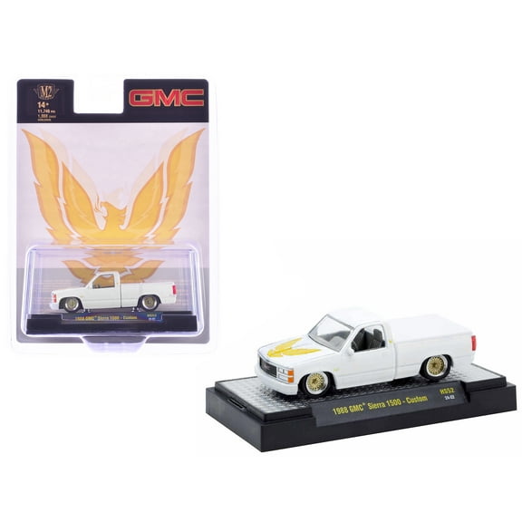 1988 GMC Sierra 1500 Custom Pickup Truck White with Golden Bird on Hood Limited Edition 1/64 Diecast Model Car by M2 Machines