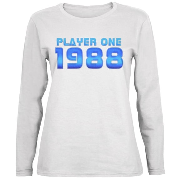 1988 Player One Birthday Ladies' Relaxed Jersey Long-Sleeve Tee White MD