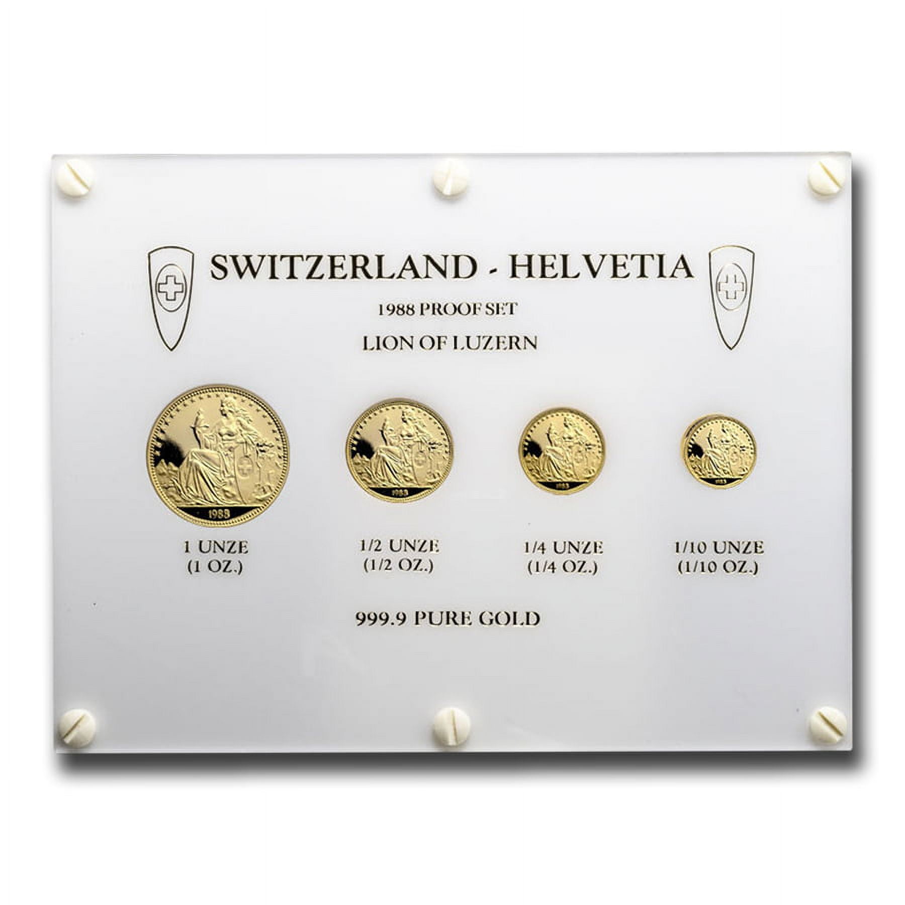 1988 Switzerland 4-Coin Gold Lion Monument Lucerne Proof Set - Walmart.com