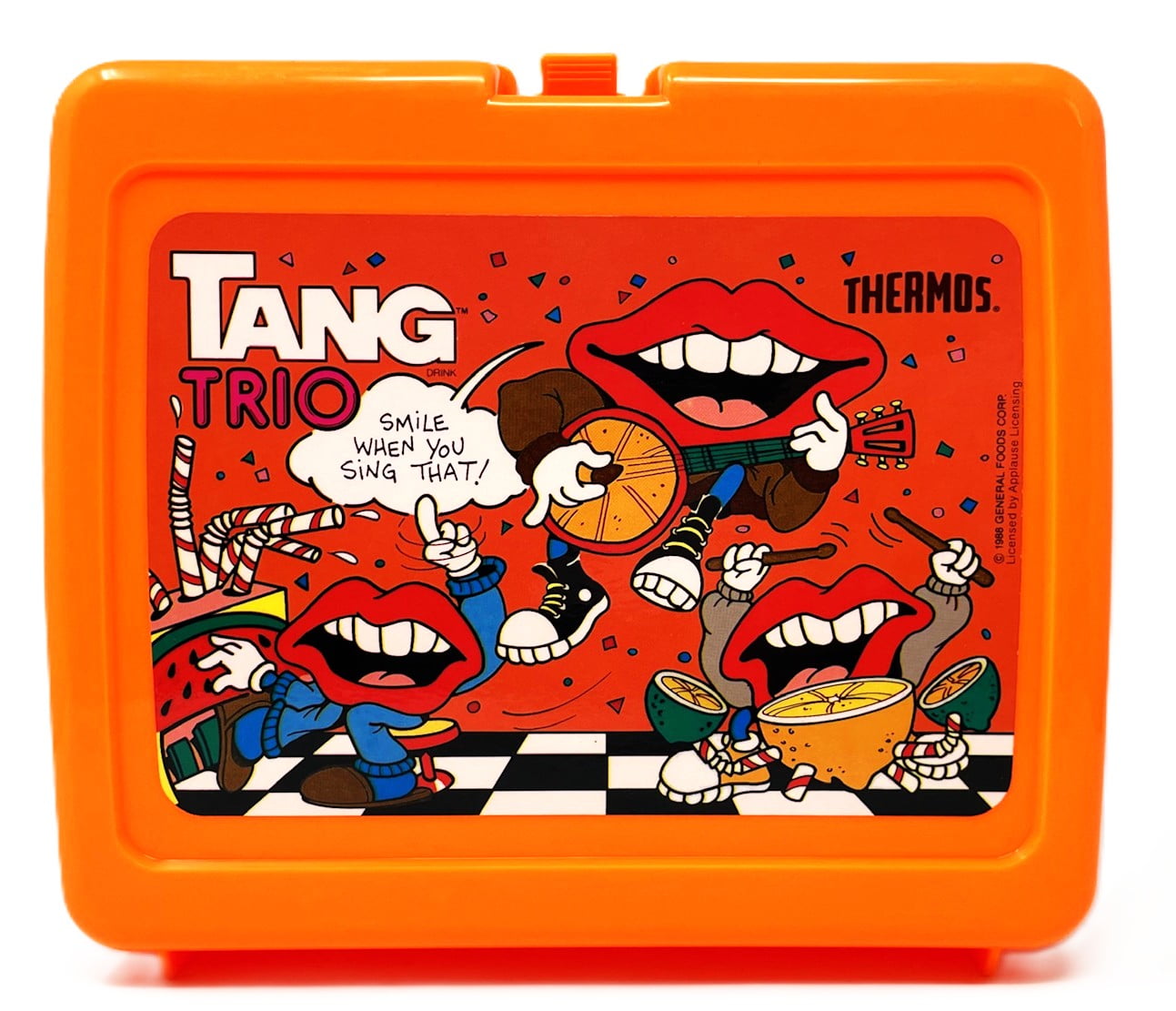 1988 Tang Trio Orange Hard Plastic Lunch Box with Paper Insert