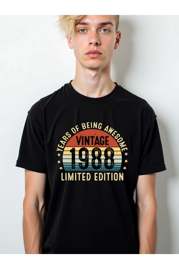 1988 Vintage Awesome Tee Mens t-shirts black graphic tees funny Fashionable summer T-shirt, machine washable Funny Unisex Shirt Cotton tshirts