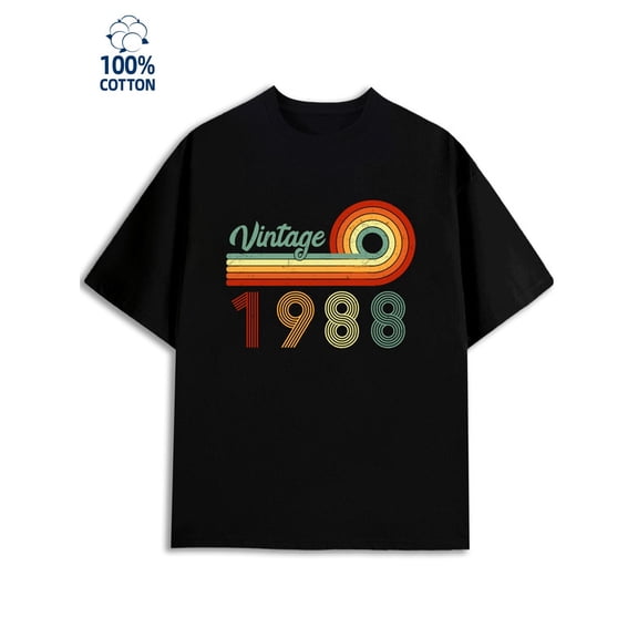 1988 Vintage Tee for men 180G 100% Cotton black Vintage Unisex Shirt Graphic Tee tshirts Retro Unisex Shirt Crewneck tshirts Funny Unisex Shirt Graphic Tee tshirts Casual Unisex Shirt Graphic tshirts