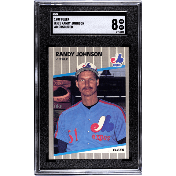 Graded 1989 Fleer Randy Johnson #381 Ad Obscured SGC 8 Baseball Card