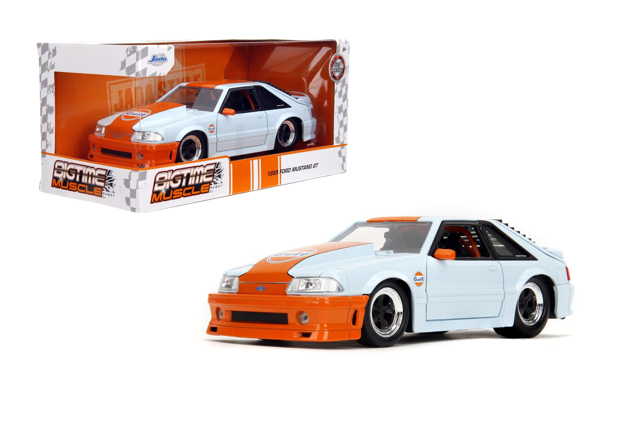 1989 Ford Mustang GT "Gulf Oil" Light Blue with Orange Stripe "Bigtime Muscle" Series 1/24 Die Cast Model Car by Jada(Selections May Vary)