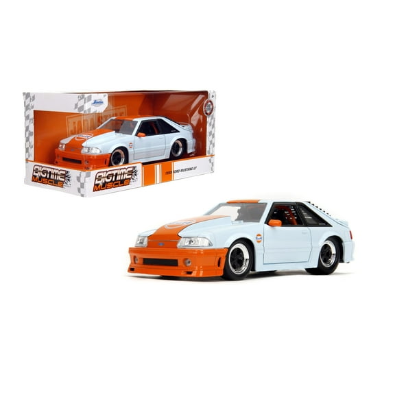 1989 Ford Mustang GT "Gulf Oil" Light Blue with Orange Stripe "Bigtime Muscle" Series 1/24 Die Cast Model Car by Jada(Selections May Vary)