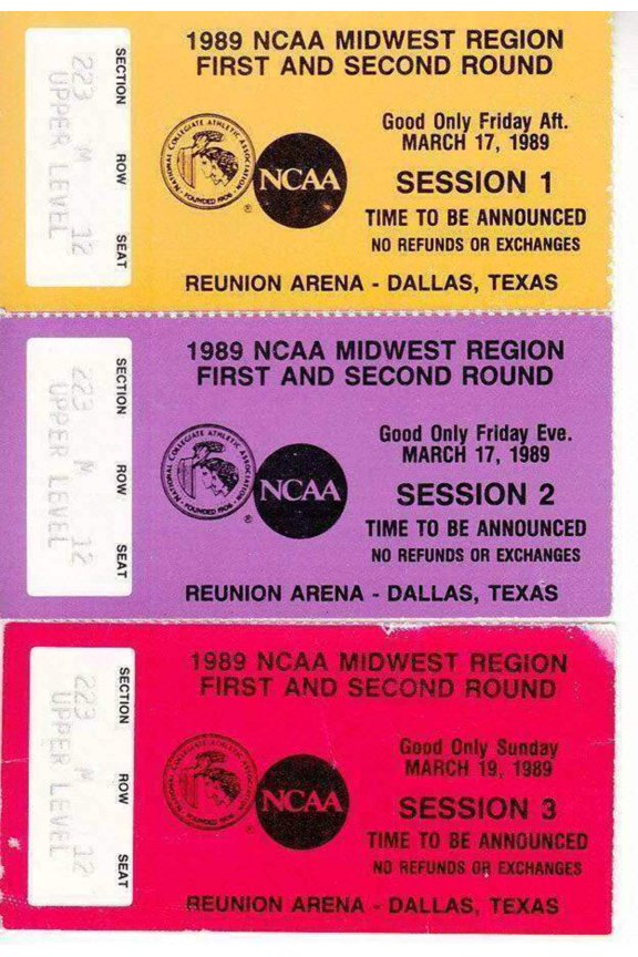 1989 NCAA Tournament Midwest Regional Dallas 1st  2nd Round ticket stubs