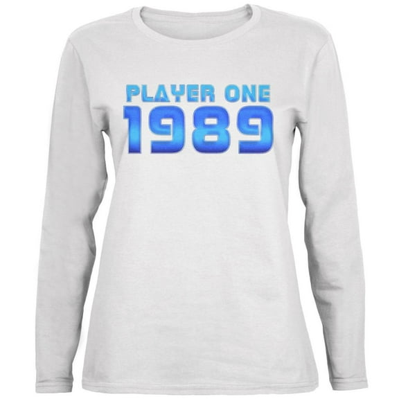 1989 Player One Birthday Ladies' Relaxed Jersey Long-Sleeve Tee White SM