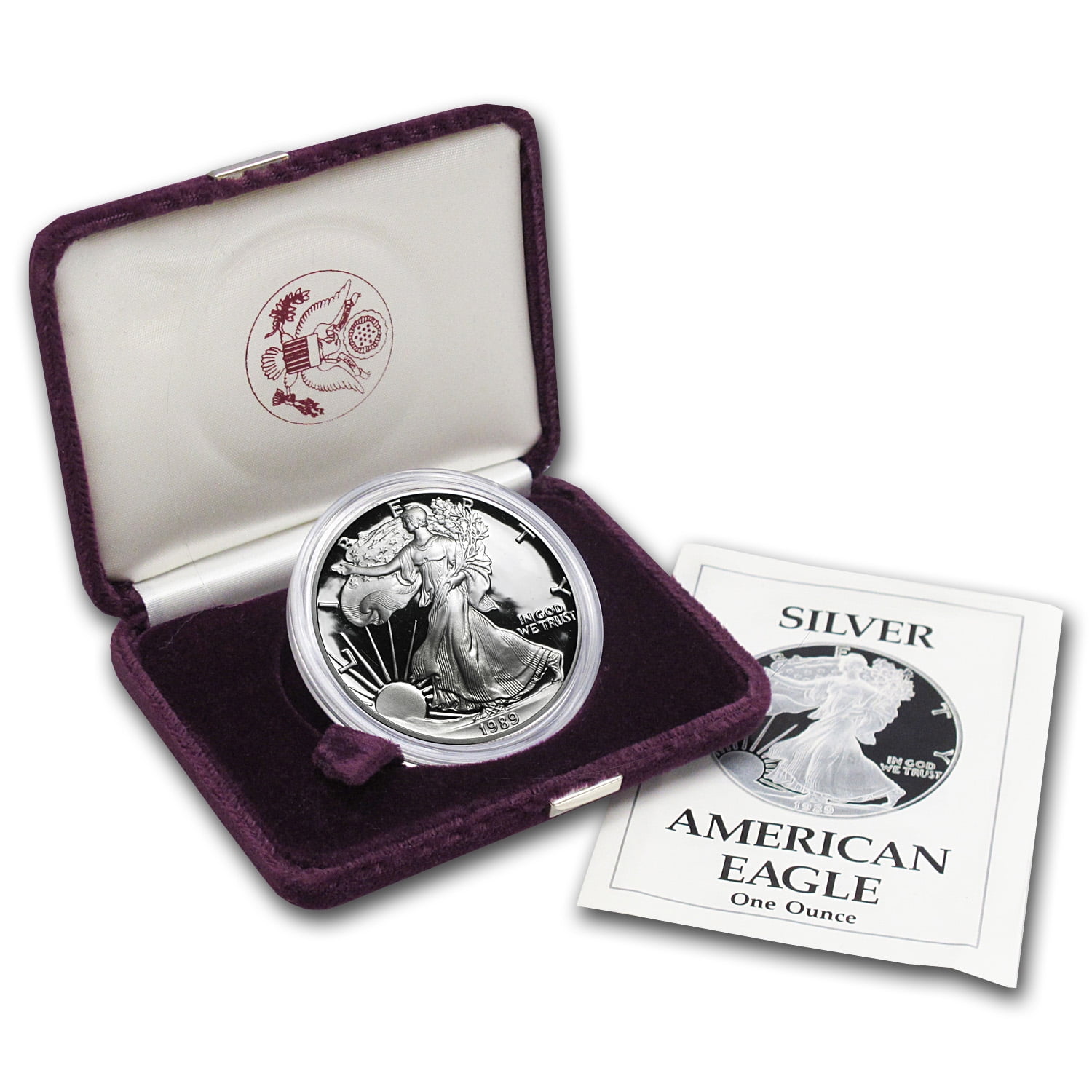 1989-S 1 oz Proof American Silver Eagle (w/Box \u0026 COA)