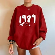 1989 TaylorSw1ft Women Autumn Winter Tops Women's Long Sleeve Sweatshirt Casual Crewneck Loose Fit Pollover Fleece Tops Tay1or Gifts Red, XL