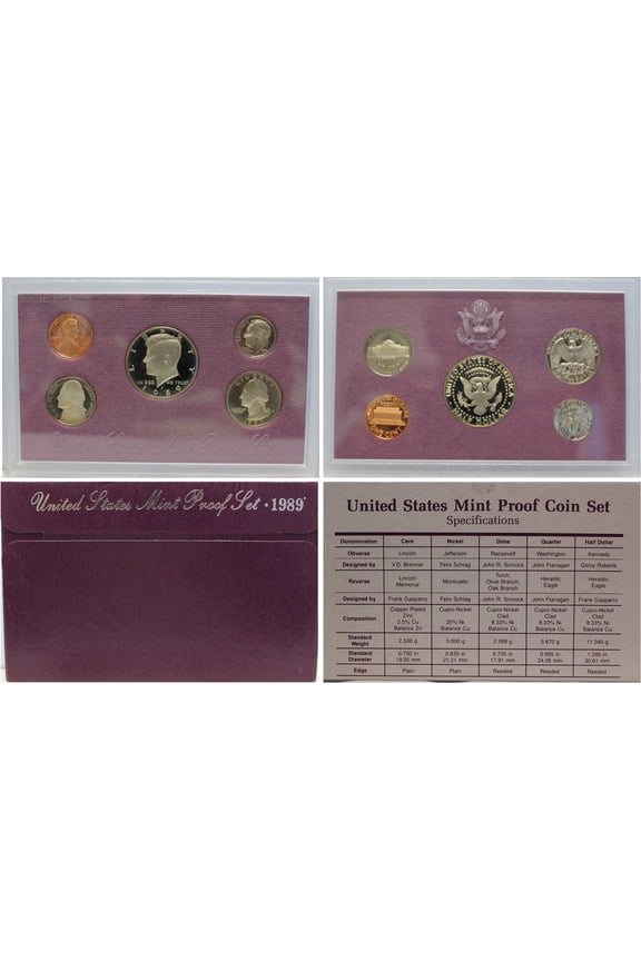 1989 U.S. Clad Proof Set 5 Coins Collectible OGP Set