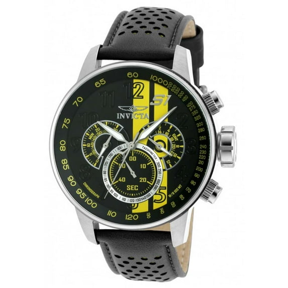 19899 Men's S1 Rally Gmt Chrono Black Genuine Leather Black & Yellow Dial Watch