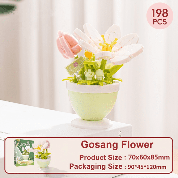 198PCS Gosang Flower Blocks, Flower Building Block Sets, Plants and Succulent Toys, Building Block Flowerpot For Botanical Collection Birthday Gift Valentine's Day Gifts