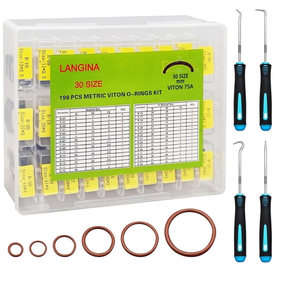 198PCS Viton O Ring Kits, 30 Sizes Metric Viton O-Rings Kit, Brown Fluorocarbon Seal Rings, 75A Shore FKM O Rings Assortment for Home Repair,Car,Hydraulic,Automotive and A/C System