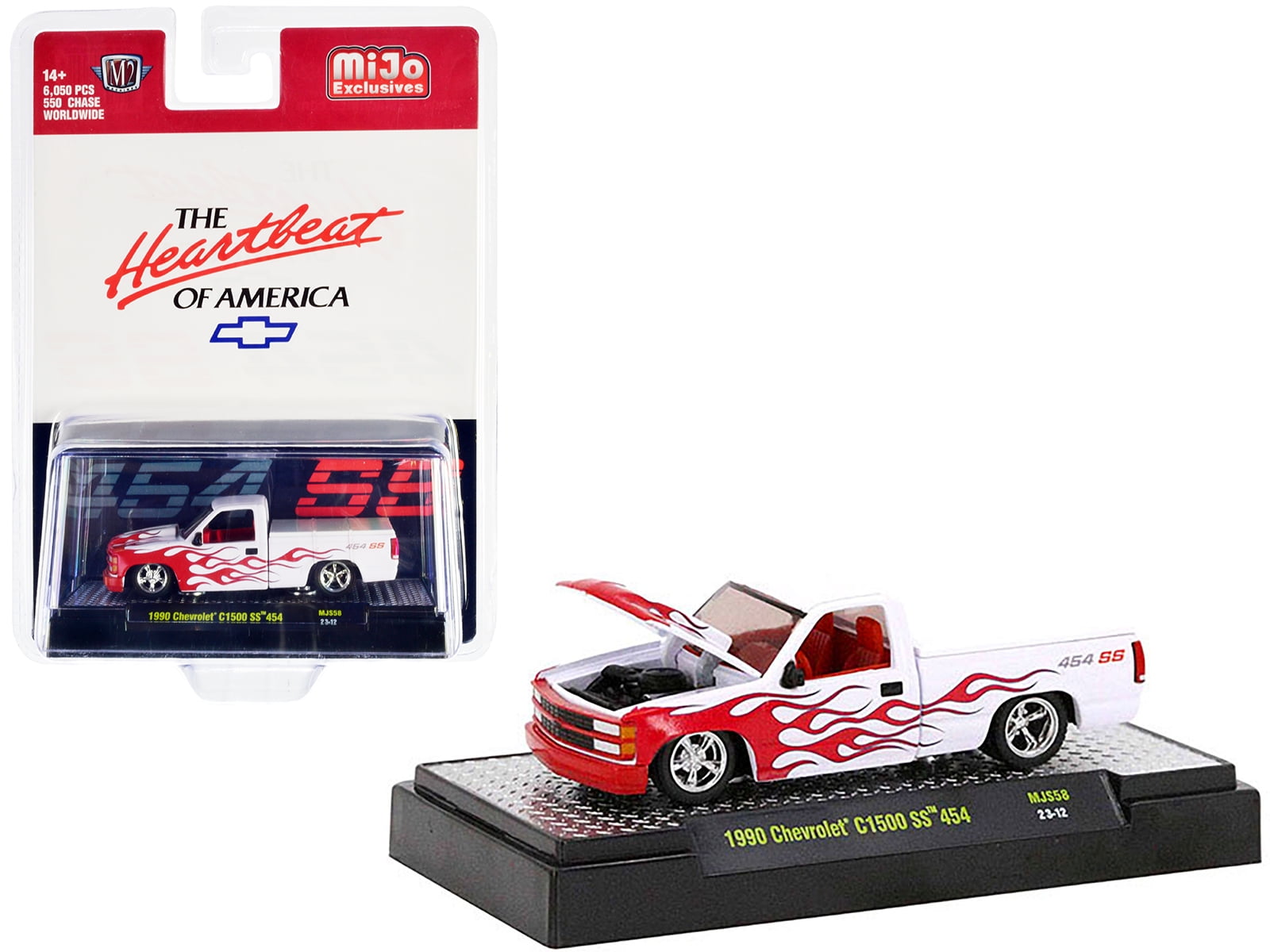 新版 Truck 454 SS C1500 Chevrolet 1990 White Red and Flames w/Red ミニカー