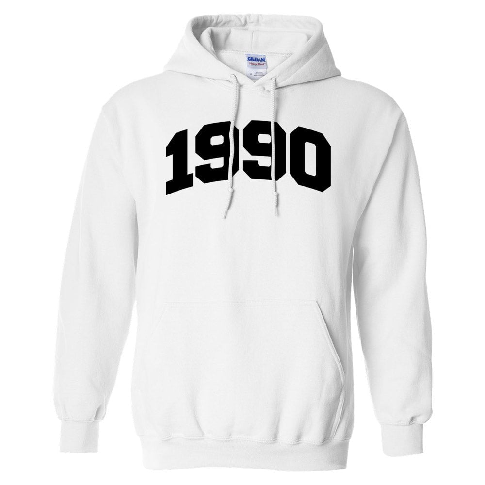 1990 College Style Hoodie Sweatshirt Unisex 2X-Large White