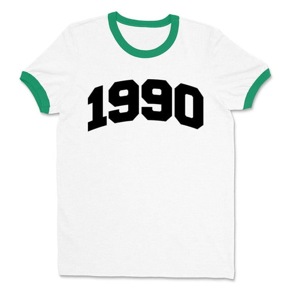 1990 College Style Ringer Tee Shirt Unisex X-Large White/Kelly Green