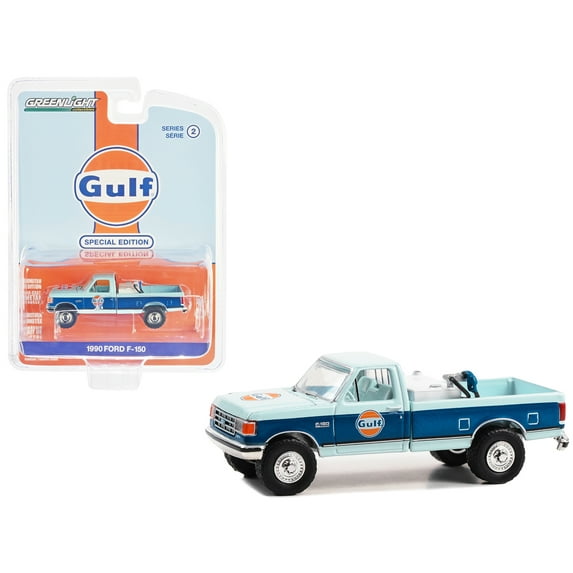1990 Ford F-150 Pickup Truck w/Fuel Transfer Tank Light Blue & Blue w/Light Blue Interior 1/64 Diecast Model Car by Greenlight