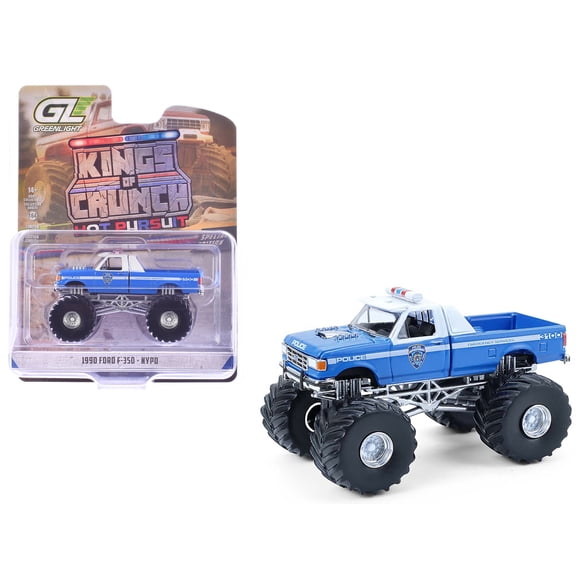 1990 Ford F-350 Monster Truck "NYPD (New York Police Department)" Blue with White 1/64 Scale Diecast Model Cars by Greenlight
