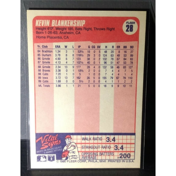 1990 Kevin Blankenship Fleer Baseball Card #28