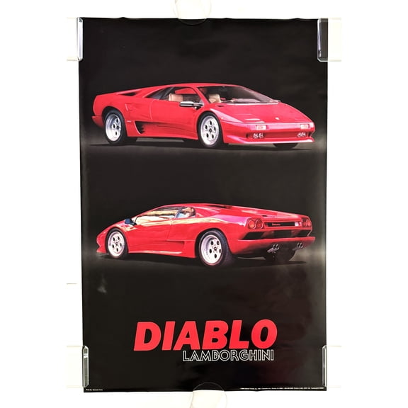 1990 Original Red Lamborghini Diablo Duo Car Poster - 23" X 35"