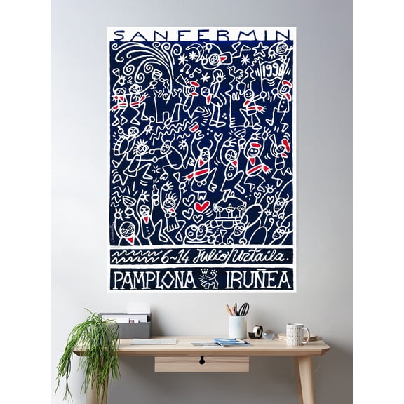 1990 Pamplona Spain Running Of The Bulls Poster Poster Wall Art, Modern Wall Decor For Living Room Bedroom, 24x36 UNFRAMED