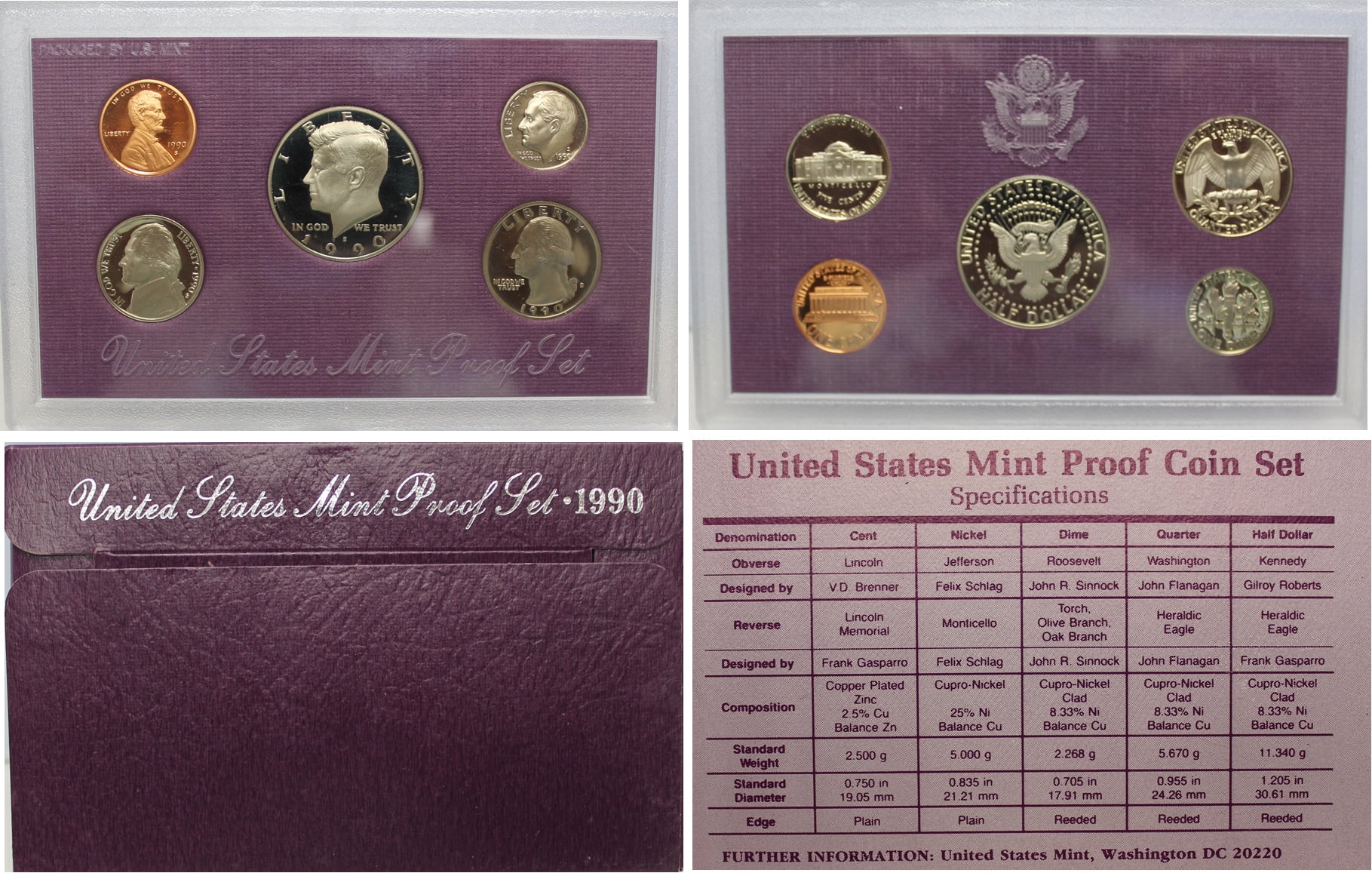1990 Proof Set - U.S. Mint 5-Coin Set - Includes COA & OGP - Walmart.com