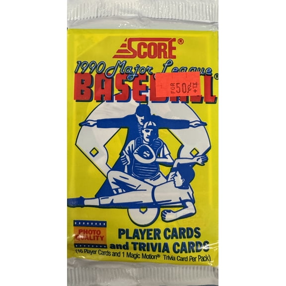 1990 Score Unopened Baseball Card Pack - 16 Cards and 1 Magic Motion Trivia Card