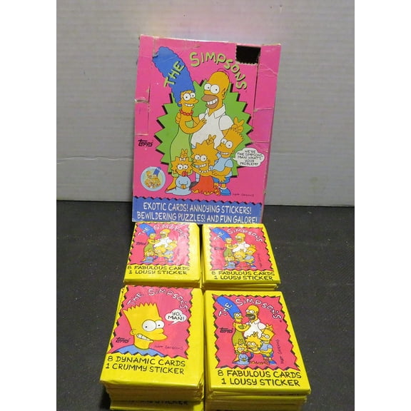 1990 TOPPS THE SIMPSONS TRADING CARDS BOX (SCOTCH TAPE ON BOX, PACKS LOOK NEAR MINT)