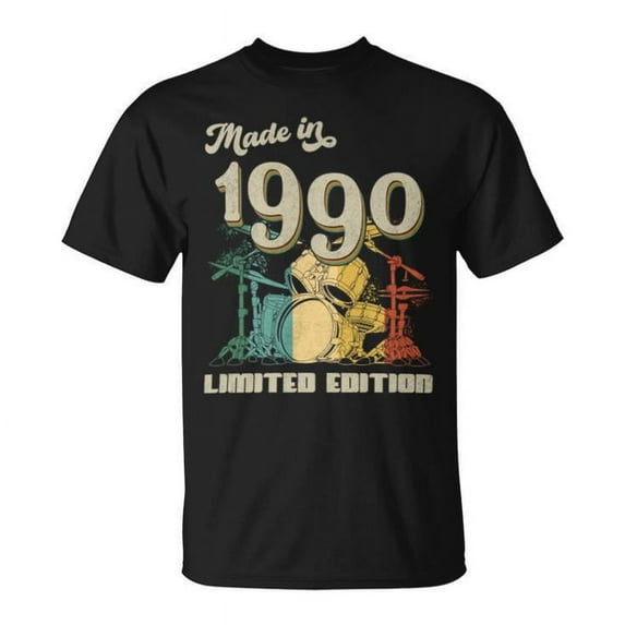 1990 Vintage Drum Set T-Shirt for Men – Retro Graphic Tee, Classic 90s Style Shirt, Drum Set Design for Musicians, Gift for Drummers and Men Born in 1990, Timeless Music Lover Apparel