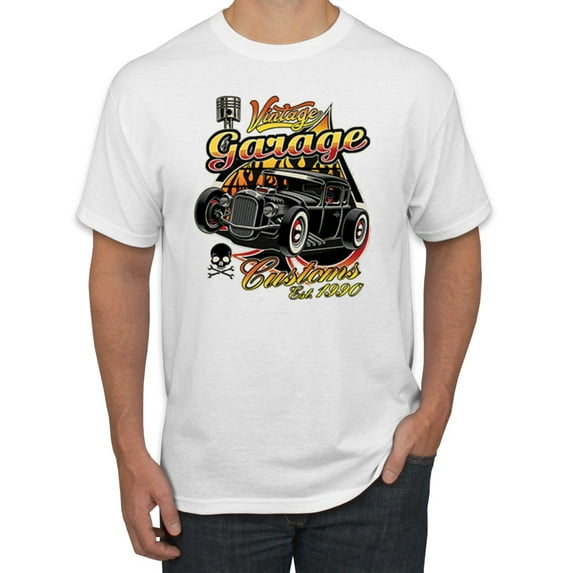 1990 Vintage Garage Customs Hot Rod Classic Car Cars and Trucks Men's Graphic T-Shirt, White, 3XL