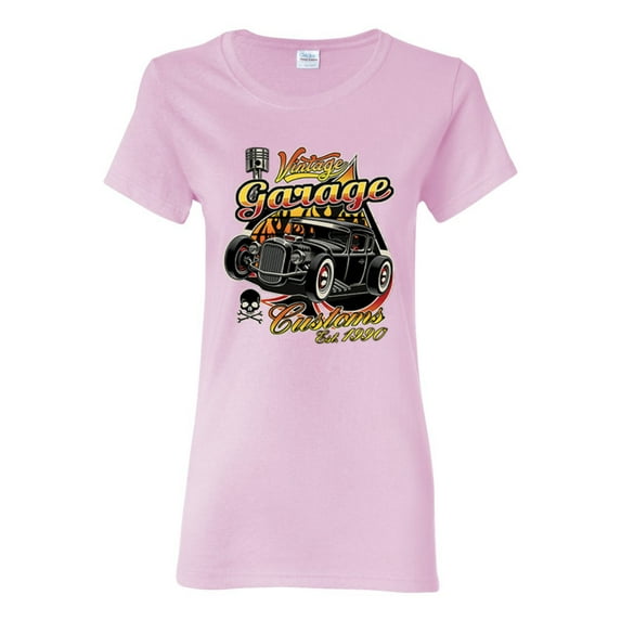 1990 Vintage Garage Customs Hot Rod Classic Car Cars and Trucks Womens Graphic T-Shirt, Light Pink, Small
